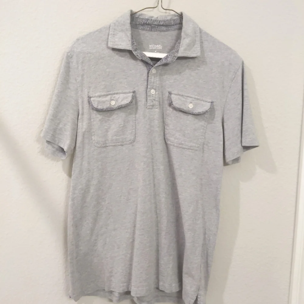 Michael Kors Mens Gray Cotton Polo Short Sleeve Golf Shirt Size Med Classic Fit